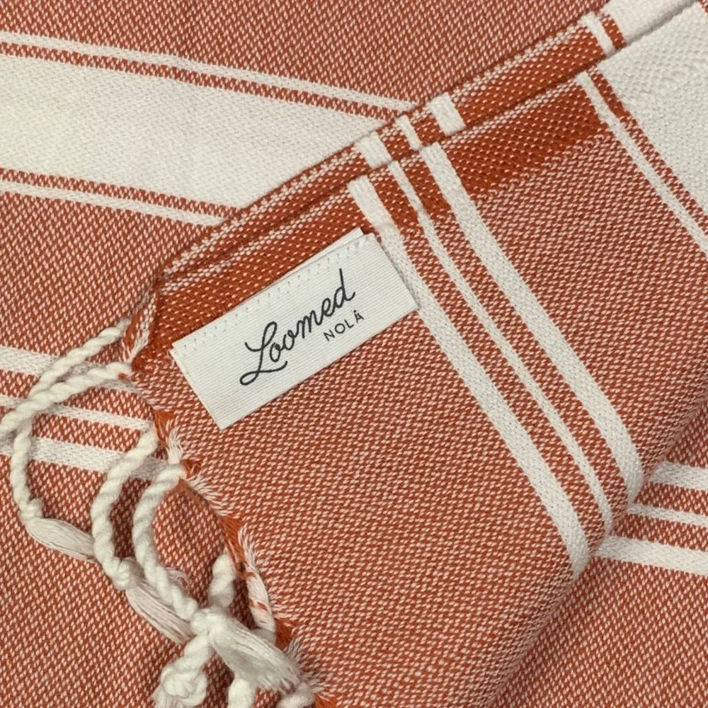 Loomed NOLA Organic Cotton Turkish Towel Peshtemal Terracotta Orange Stripe Boho